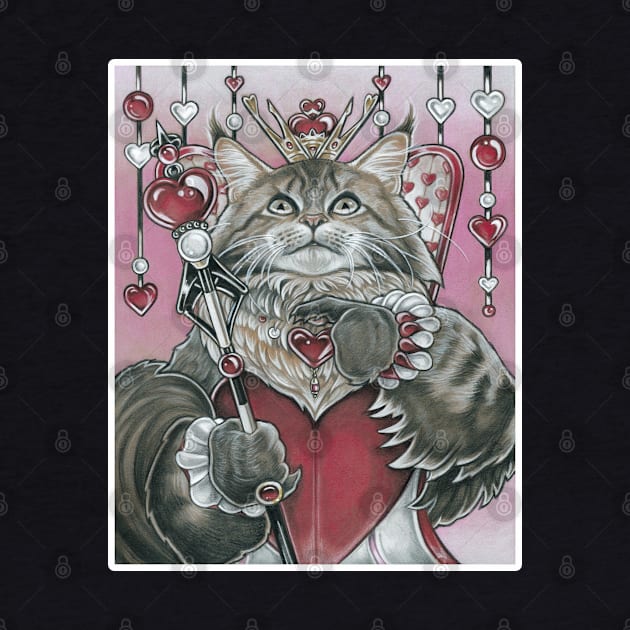 The Queen of Hearts Cat - White Outlined Version by Nat Ewert Art